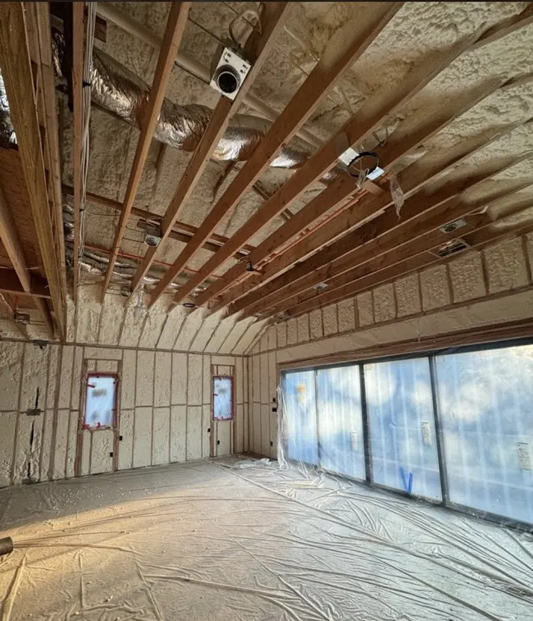 Interior walls and ceiling insulated with spray foam during new construction in Independence